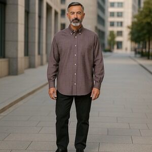 Hamilton Mens Button Down Shirt Blue Maroon Brown Plaid Check Made in USA Sz 4XL